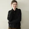 Cárdigan Suéter Chaqueta de Punto para Mujer Cachemira Otoño e Invierno 2026 Nuevo Corto Holgado Cuello Polo Color Sólido Doble Cremallera
