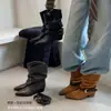 Botas femininas retrô francesas estilo coreano, bico fino, cano justo, com fivela de cinto, novidade outono 2026, elegantes, salto grosso, moda, tornozeleiras