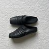Pantuflas Mula de Cuero Plisado Minimalista de Punta Cerrada para Hombres y Mujeres Zapatos Derby de Punta Cuadrada Birkenstock Calzado Casual Versátil para Viajar