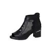 2024 Novos Saltos Altos de Comércio Exterior Sandálias de Tela Femininas Sapatos Femininos de Salto Grosso Sandálias de Salto Médio Sandálias Femininas Sapatos Transfronteiriços para Mães