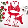 Conjunto de Lencería Sexy Transparente con Cadena Metálica y Encaje Estilo Europeo y Americano