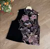 Nuevo chaleco retro de terciopelo para mujer estilo chino con bordados pesados y lentejuelas, cuello alto, sin mangas, para primavera y otoño
