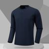 Estilo Nuevo Sin Costuras Prensado Color Puro Cuello Redondo Drapeado Sedoso Elástico Deportivo Manga Larga Camiseta Base para Hombre Camiseta de Manga Larga para Hombre