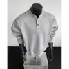 Sudadera con Cuello Henry Media Altura para Hombre Otoño e Invierno Nueva Marca de Tendencia Estilo Americano Corte Limpio Sin Capucha Manga Larga Prenda Interior