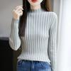 Suéter de Punto Cruzado 2025 Otoño Temprano Nuevo Algodón Puro Cuello Semi Alto Manga Larga Mujer Ajustado Base de Canalé para Invierno
