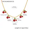 Conjunto de Collar y Pulsera de Acero Inoxidable Color Cereza de Ensueño, Chapado en Oro de 18 Quilates, Joyería de Cereza Versátil y Elegante en Estilo Europeo y Americano