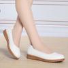 Zapatos Blancos de Cuero Suave para Mujer, Zapatos de Madre, Zapatos Individuales, Tacón Bajo, Suela Blanda, Cómoda Suela de Goma, Versátil, Mujeres de Mediana Edad, Primavera y Verano