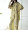 Conjunto de Pijama de Algodón y Seda Estampado Retro, Ropa de Casa Delgada y Holgada para Primavera y Verano