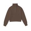 Moletom Feminino Melard Espesso com Forro de Fleece para Outono e Inverno, Manga Longa, Comprimento Curto, Gola Alta, Meia-Zipper, Blusa Esportiva