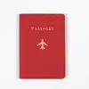 Portapasaporte de color liso simple, funda de cuero, bolsa de pasaporte con etiqueta para equipaje de cuero, etiqueta portadocumentos de viaje al por mayor