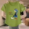 E-commerce Transfronteiriço~Camiseta Feminina de Manga Curta Petite com Desconto de Luxo Moda Estampada Versátil Cropped de Cintura Alta ins