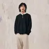 Design Retrô Americano de Nicho Preguiçoso Gola Henry Tricô Solto para Homens e Mulheres Top de Tricô Damasco