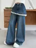 Calça Jeans Feminina Outono 2026 Novo Estilo Coreano com Renda, Calça Reta Solta de Perna Larga Emagrecedora para Meninas