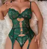 Lencería Sexy Estilo Europeo y Americano Body de Tirante Fino Chaleco de Encaje Transparente Sexy Camisón Ajustado al Cuerpo con Liguero