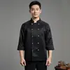 Ropa de Trabajo de Chef de Doble Botonadura con Rayas de Color para Primavera y Otoño, Manga Larga para Hombre, Jefe de Cocina Principal, Restaurante, Hotel, Cocina Trasera, Jefe de Cocina