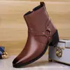 ¡9093 Estilo Retro Americano! Botines Chelsea con Hebilla Metálica Punta Fina Tacón Grueso Estilo Alto y Adelgazante Comercio Exterior Dropshipping