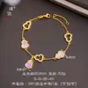 Mismo estilo que la Tienda de Oro Puzuo, oro arenado incrustado con diamantes, juego de collar y pulsera de concha de abulón morado para mujer, estilo chino nuevo, juego de joyería de alta gama