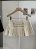 KEKEZOON Saia plissada evasê de lã mista com botões estilo Napoleão, nova coleção outono/inverno, saia curta com design anti-exposição, 9153