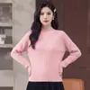 Chegada Nova de Primavera Suéter de Cor Sólida Gola Meia-Alta Tricô Estilo Preguiçoso Solto Suéter Rosa para Mulheres Inverno