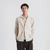 Camisa de Manga Larga con Cuello Cubano Estilo Old Money Yizhi Laishel para Hombre, Chaqueta Casual de Color Sólido Texturizado Holgado para Otoño