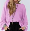 Ropa de Mujer Transfronteriza Europea y Americana Hueca de Punto Acanalado Retorcido Camiseta de Manga Larga Moderna Holgada Casual Ropa de Trabajo Superior