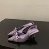 Sandalias Puntiagudas Moradas para Mujer, Combinadas con Faldas, Nuevo Estilo 2025, Elegancia Francesa Inspirada en Chanel, Tacones Altos de Tacón Fino