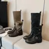 Botas de Color Block Estilo Retro Primer Encuentro para Mujer 2026 Nuevas Botas de Montar de Tacón Grueso Adelgazantes Botines Cortos Botines