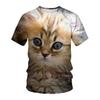 Verão Nova Gato Bonito Crewneck T-shirt 3D Impressão Digital Solto Casual Camisa Masculina de Manga Curta
