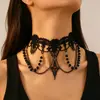Corrente de clavícula com gola de renda preta gótica transfronteiriça com um toque de alta qualidade, colar gargantilha feminino com pingente de cruz