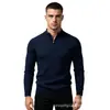 Suéter de punto para hombre, estilo europeo y americano, media cremallera, cuello alto, color liso, manga larga, corte ajustado, para exportación y ventas transfronterizas