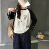 Conjunto Infantil 2026 Outono Nova Chegada Crianças Médias e Grandes Blusa de Manga Longa com Estampa Color Block Calça Jeans de Trabalho Peça Dupla Casual