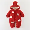 Vestido de un año para bebé niña invierno más terciopelo Ropa de Año Nuevo mameluco cien días bebé al aire libre festivo acolchado de algodón esponjoso abrigo grueso