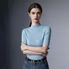 Camiseta Interior de una Pieza sin Costuras para Mujer con Cuello Semi Alto y Mangas de Longitud Media, Nuevo Estilo de Punto Primavera/Otoño, Top Versátil de Temperamento