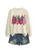 Amazon eBay Loja Independente Moda Casual Versátil Suéter Rosa Feminino com Seis Árvores de Natal para Outono e Inverno