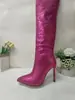 Moda europea y americana pasarela estrellada tacón alto pedrería puntiagudas plisadas botas sobre la rodilla moda comercio exterior talla grande botas de mujer