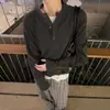 Camiseta masculina de manga longa com gola Henry, estilo retrô intelectual americano, solta, casual, minimalista, top versátil, camiseta básica