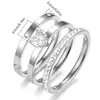 Set de Anillos de Zirconia con Forma de Corazón que No se Desvanecen, Set de Tres Piezas de Anillo de Acero Inoxidable Transfronterizo Amazon, Venta al por Mayor de Fabricante, No se Desvanece