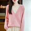 100% Lã Outono/Inverno 2026 Novo Cardigã de Tricô Solto com Gola V Color Block Curto Falso Duas Peças Suéter Outerwear Feminino