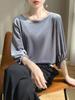 Camiseta de manga corta de terciopelo con cuello redondo para mujer, nueva, holgada, combinable, cómoda, de media manga, de seda agradable para la piel, para primavera y verano