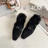 Design único, sapatos quadrados de tricô com biqueira, forrados com fleece de algodão para mulheres, nova coleção outono/inverno 2026, com fivela de cinto, pantufas de algodão versáteis e quentes