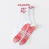 Calcetines de Yoga para Mujer de Media Pantorrilla con Pegamento Antideslizante Encaje de Hongo Bordado de Cereza Calcetines Profesionales para Entrenamiento Correr Pilates