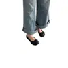 Versión de Piel de Cordero ~ Nuevos 26 Estilo Coreano Estilo Suave Punta Dividida Lazo Boca Baja Zapatos Planos tipo Cerdo Versátiles Mary Janes de Fondo Plano
