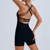 Traje de Yoga Transfronterizo Europeo y Americano para Mujer con Almohadilla en el Pecho Hermosa Correa en la Espalda Fitness Deportivo de Secado Rápido Short Melocotón Cadera