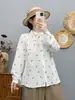 Camisa estampada de manga comprida vintage estilo japonês para mulheres, modelagem solta e emagrecedora, com design único, camisa de nicho para primavera e outono de 2026
