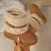 Botas de neve de sola grossa transfronteiriças para mulheres, com acabamento em pelúcia, fivelas de metal, altura até a panturrilha e forro de fleece para aquecimento, botas de algodão de inverno no atacado