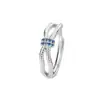 Anel Cruzado Azul e Branco de Zircônia de Camada Dupla Elegante Moda Nó Linha Embossada Anel Feminino Cor Diamante Anel de Junção de Corda de Cânhamo