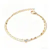 Joyería japonesa y coreana al por mayor, pulsera multicapa simple de circón personalizada para niñas, tobillera de moda de lujo ligero estilo Ins para mujeres