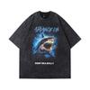 Água de lavagem T-shirt masculina e feminina manga curta verão nicho solta retro americano algodão puro tubarão top ins Marca da moda atacado externo