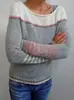 Fabricante a Medida Exportación Prendas de Punto para Mujer Europeas y Americanas Nuevo Estilo Suéter Casual de Punto Cuello Redondo Bloques de Color Rayado