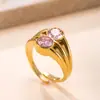 Joyería Transfronteriza de Acero de Titanio, Moderna y Elegante, Anillo para Dedo Índice Chapado en Oro de 18 Quilates, Anillo de Acero Inoxidable Fundido de Doble Capa Incrustado con Diamantes Redondos